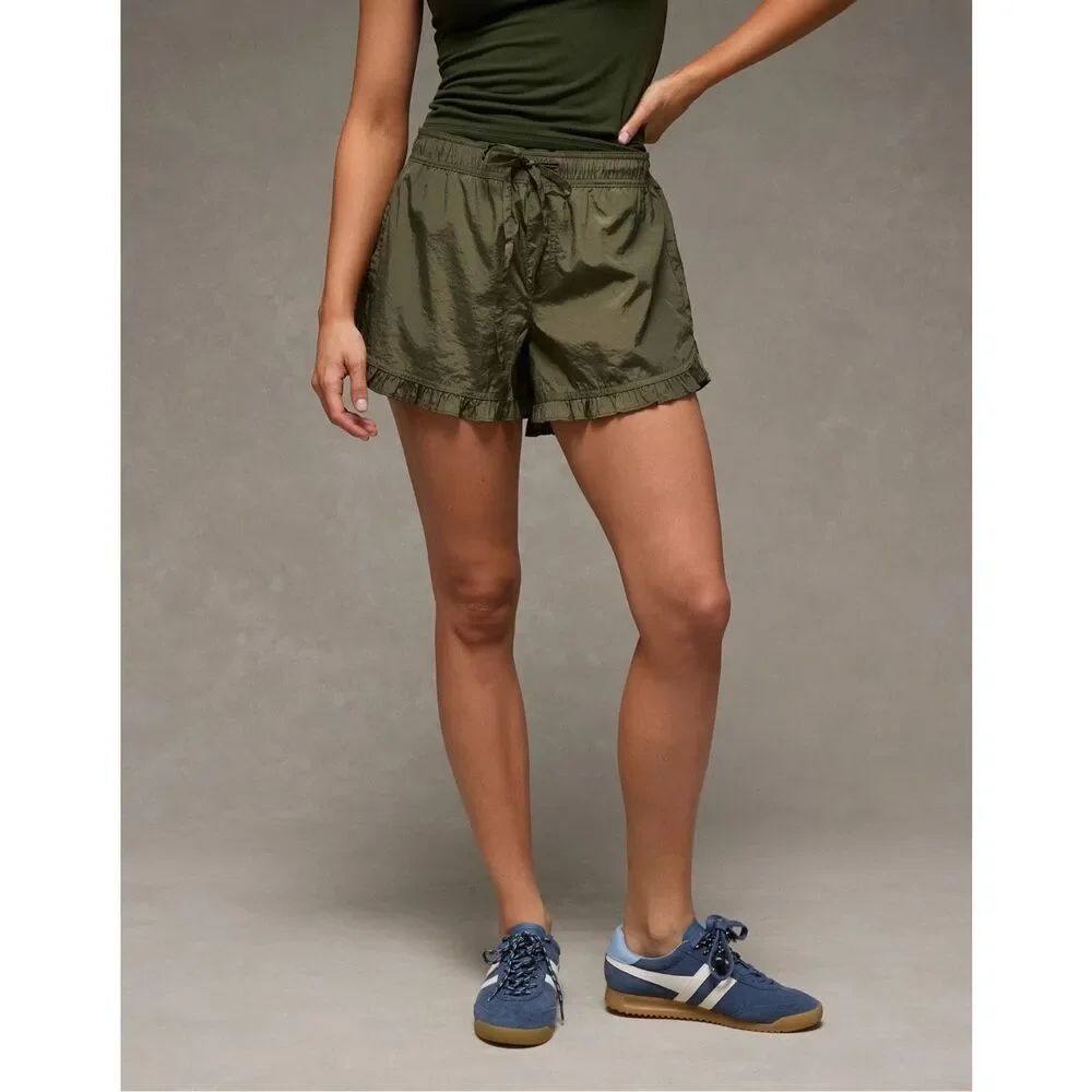 Aerie Satin Sz M Green Elastic Waist